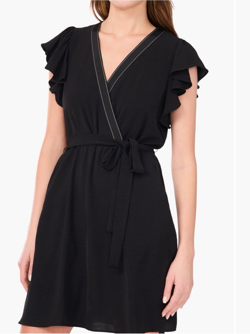 Halogen Black Flutter Sleeve Wrap Dress